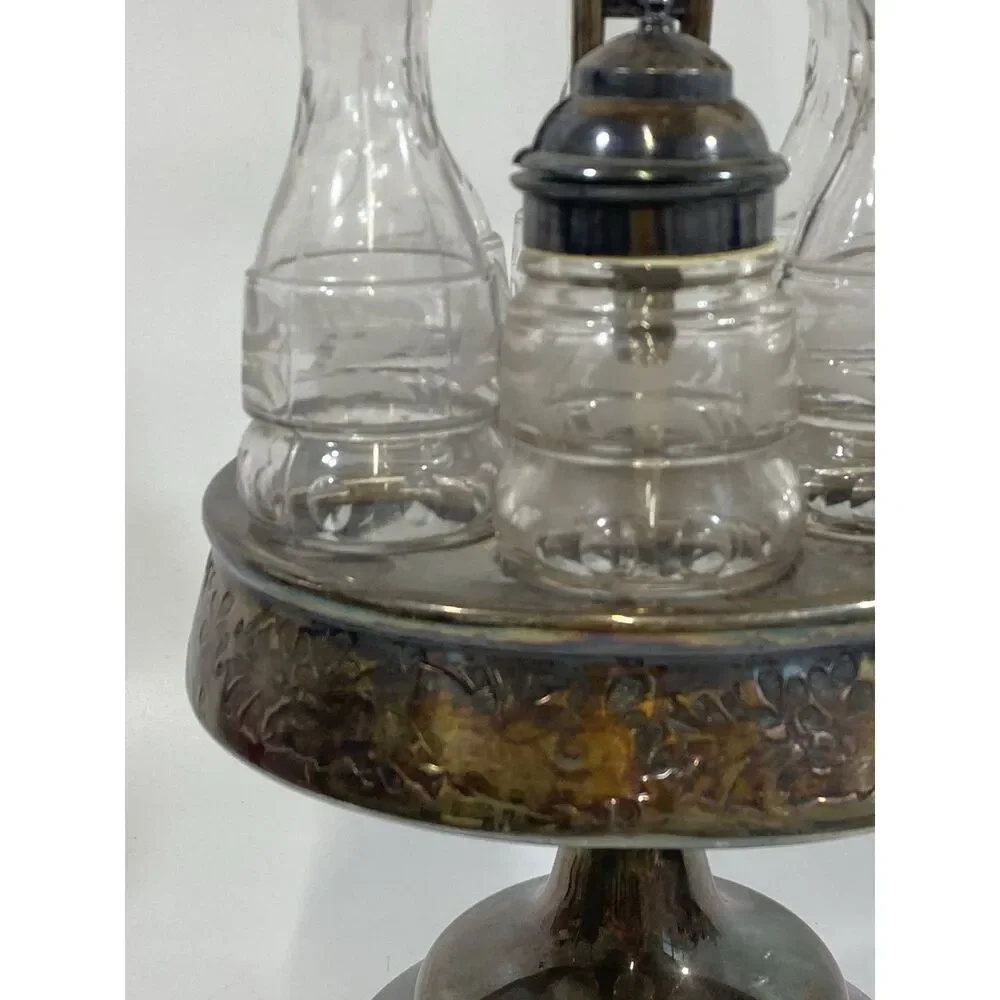 Antique Victorian Simpson Hall Miller Quadruple Plate Spinning Condiment Set 18”